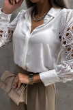 Plain Button Up Lace Sleeves Blouse Shirt