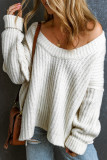 White Ribbed Knit Round Neck Slouchy Chunky Sweater