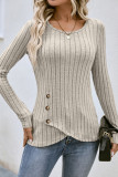 Apricot Ribbed Knitting SIde Button Top