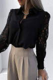 Plain Button Up Lace Sleeves Blouse Shirt