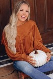 Brown Solid Color Chevron Fringe Loose Pullover Sweatshirt