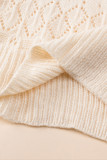 Beige Buttoned Lace Patchwork Hollow Knit Sweater