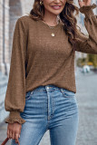 Plain Crew Neck Puff Sleeves Top