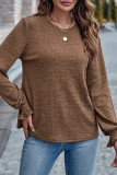 Plain Crew Neck Puff Sleeves Top