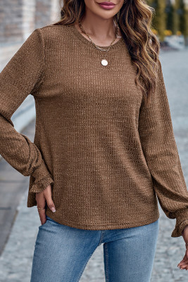 Plain Crew Neck Puff Sleeves Top