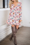 V Neck Flower Reindeer Butterfly Print Mini Dress