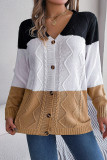 Cable Knit Colorblock Button Cardigan