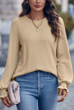 Plain Crew Neck Puff Sleeves Top