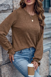 Plain Crew Neck Puff Sleeves Top