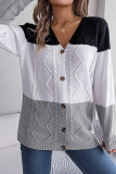 Cable Knit Colorblock Button Cardigan