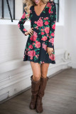 V Neck Flower Reindeer Butterfly Print Mini Dress