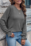 Plain Crew Neck Puff Sleeves Top
