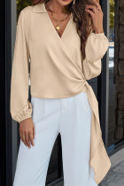V Neck Wrap Tie Knot Satin Top