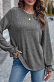 Plain Crew Neck Puff Sleeves Top