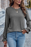Plain Crew Neck Puff Sleeves Top