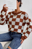 Plaid Checked Colorblock Knitting Sweater
