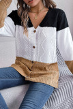 Cable Knit Colorblock Button Cardigan