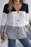 Cable Knit Colorblock Button Cardigan