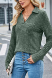 Plain Cut V Neck Rib Long Sleeves Top