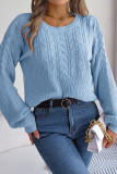 Cable Knit Crew Neck Plain Sweater