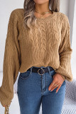 Cable Knit Crew Neck Plain Sweater