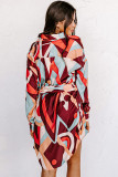 Brown Abstract Print Belted High Waist Button-up Mini Dress