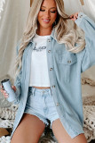 Sky Blue Waffle Knit Pocketed Button-Up Shacket