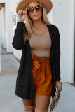 Black Thermal Waffle Knit Pocketed Cardigan