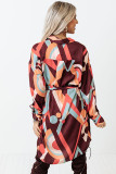 Brown Abstract Print Belted High Waist Button-up Mini Dress