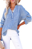 Sky Blue Crinkle Textured Loose Henley Top