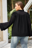 Black Tiered Ruffled Shoulder Buttoned Plus Size Blouse