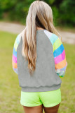 Gray Sequin Color Block Raglan Sleeve Pullover Sweatshirt