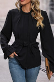 Black Frill Collar Lantern Sleeves Blouse