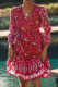 Red Hot Boho Floral Tie Wrap V Neck Ruffle Dress