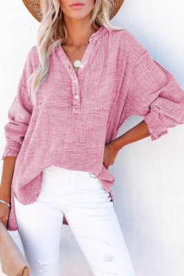 Pink Crinkle Textured Loose Henley Top