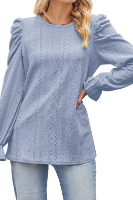 Plain Jacquard Bubble Sleeves Top