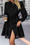 Black Jacquard Button Mini Dress