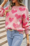 Pink Heart Knitting Pullover Sweater