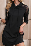 Black Lace SLeeves Hooded Mini Dress