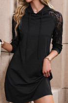 Black Lace SLeeves Hooded Mini Dress