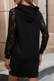 Black Lace SLeeves Hooded Mini Dress