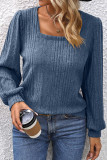 Plain Square Neck Puff Rib Long Sleeves Top