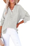 Gray Crinkle Textured Loose Henley Top