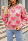 Pink Heart Knitting Pullover Sweater