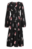 Black Feather Print Split Maxi Dress