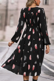 Black Feather Print Split Maxi Dress
