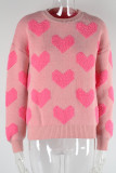 Pink Heart Knitting Pullover Sweater