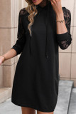 Black Lace SLeeves Hooded Mini Dress