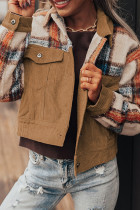 Khaki Plaid Corduroy Flap Pockets Boxy Chunky Jacket