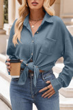 Plain Waffle Knit Button Up Blouse Jacket
